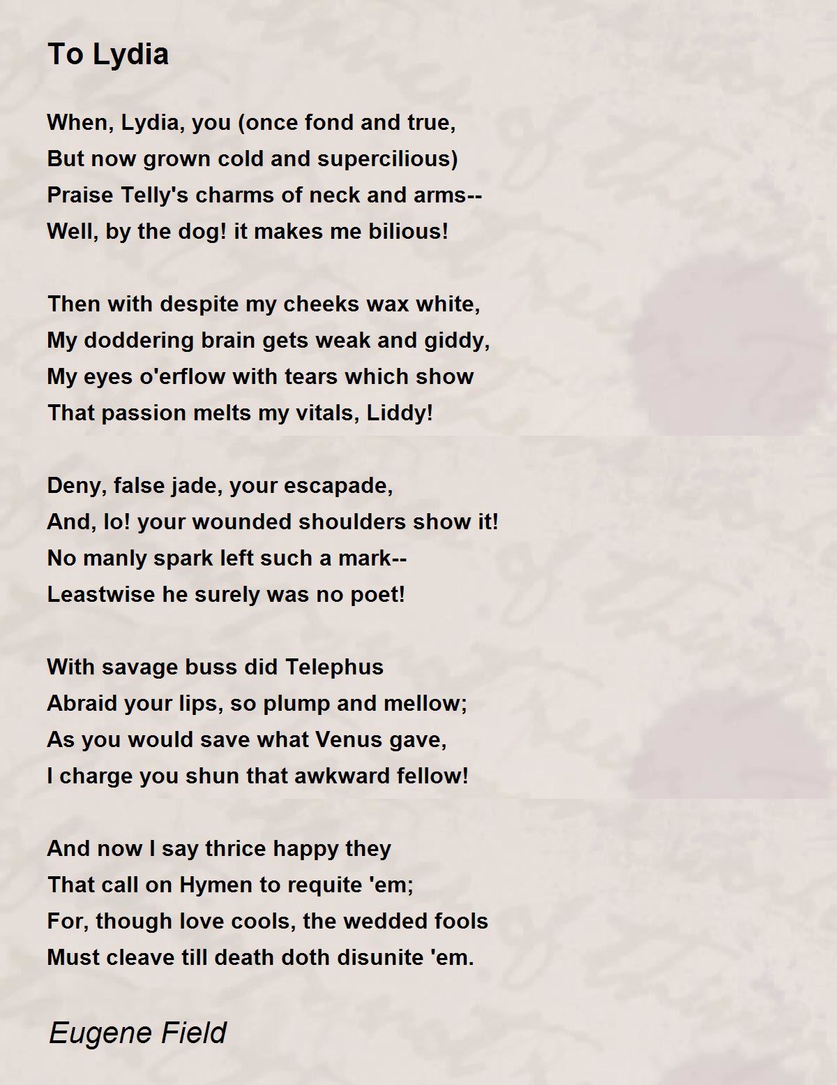To Lydia To Lydia Poem by Eugene Field