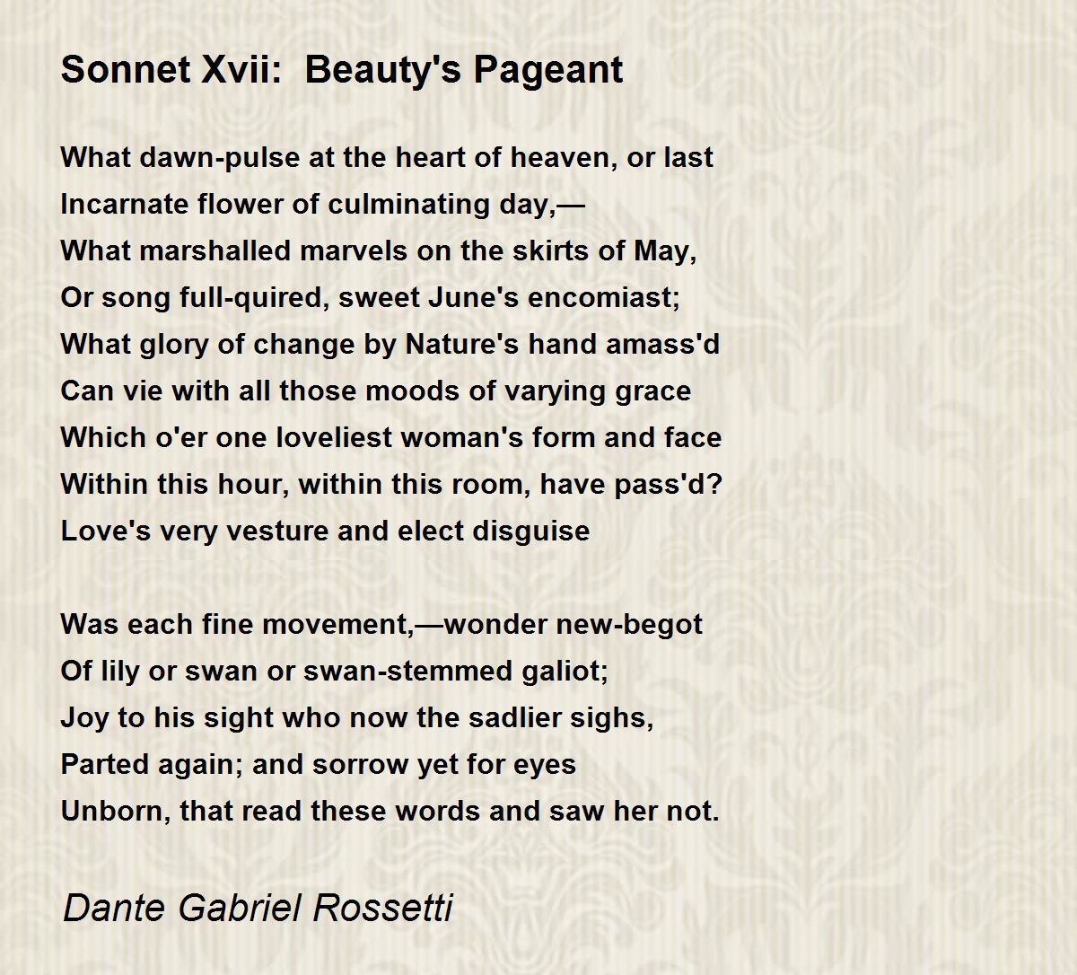 beauty sweet words for her by Beauty's Sonnet Gabriel Poem Xvii: Pageant Dante