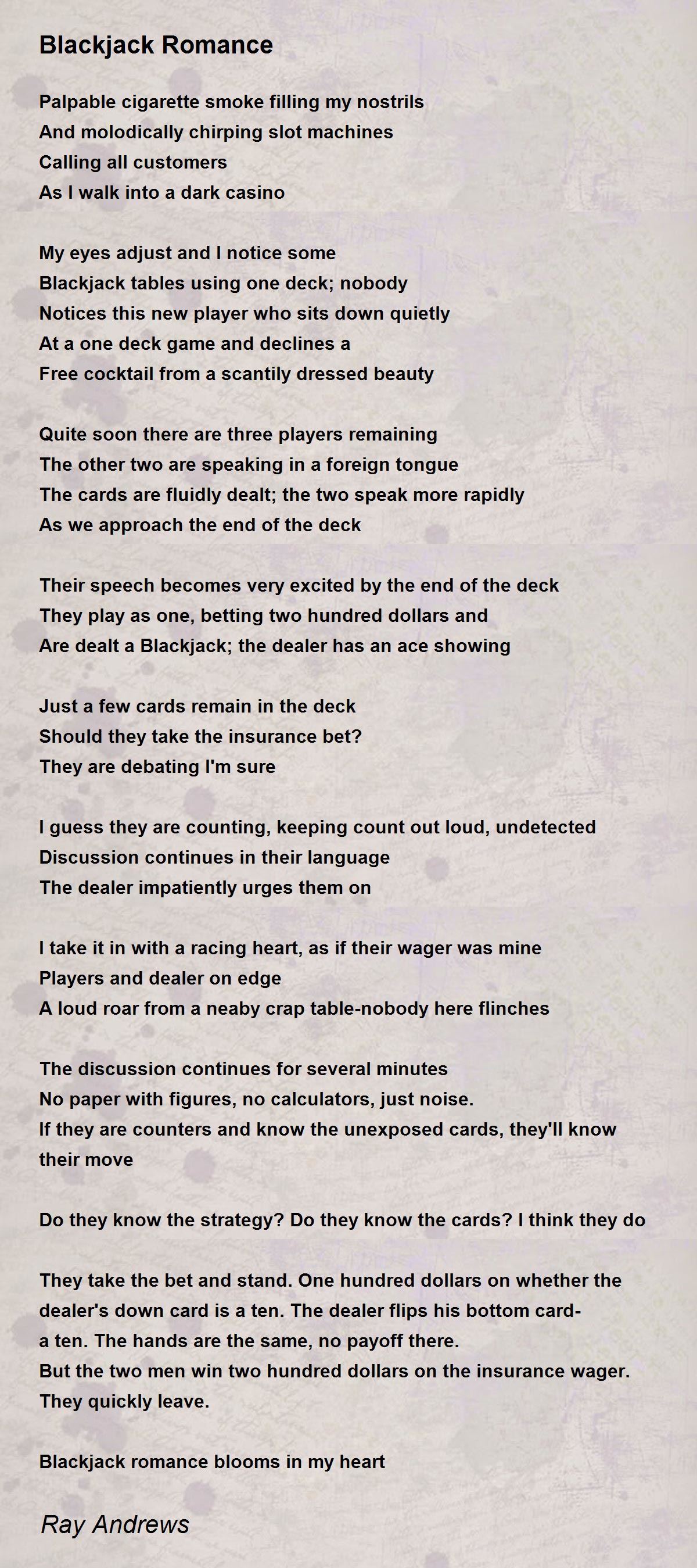 Blackjack Romance Blackjack Romance Poem by Ray Andrews