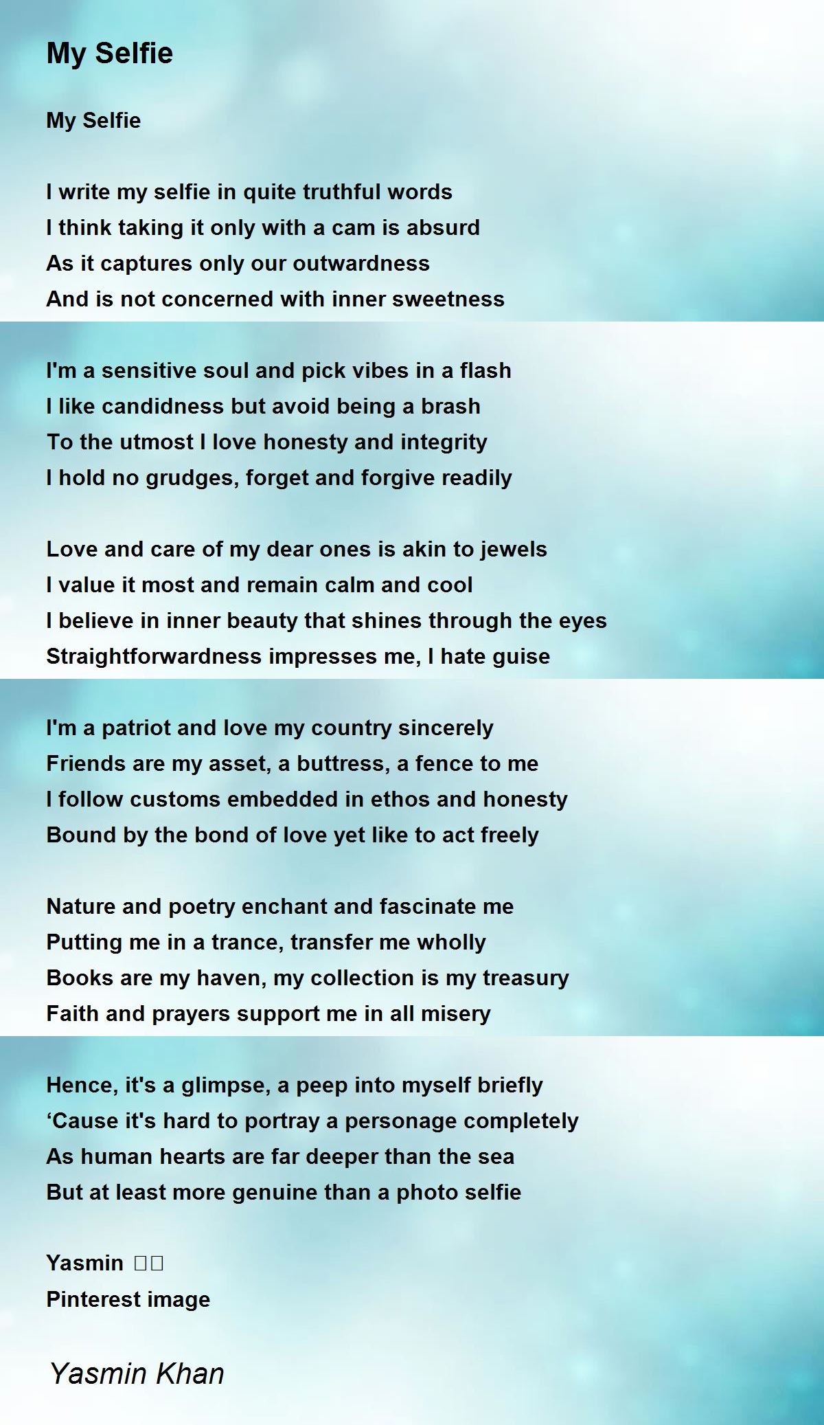 My Selfie My Selfie Poem by Yasmin Khan