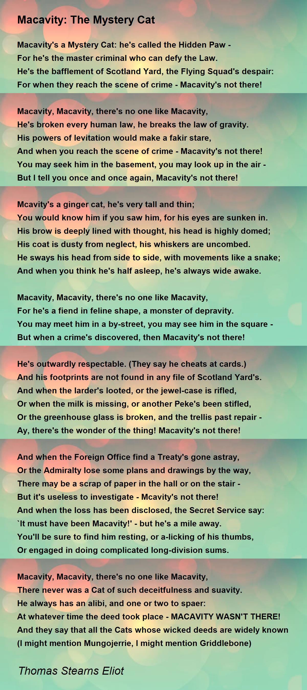 Macavity: The Mystery Cat - Macavity: The Mystery Cat Poem by Thomas ...