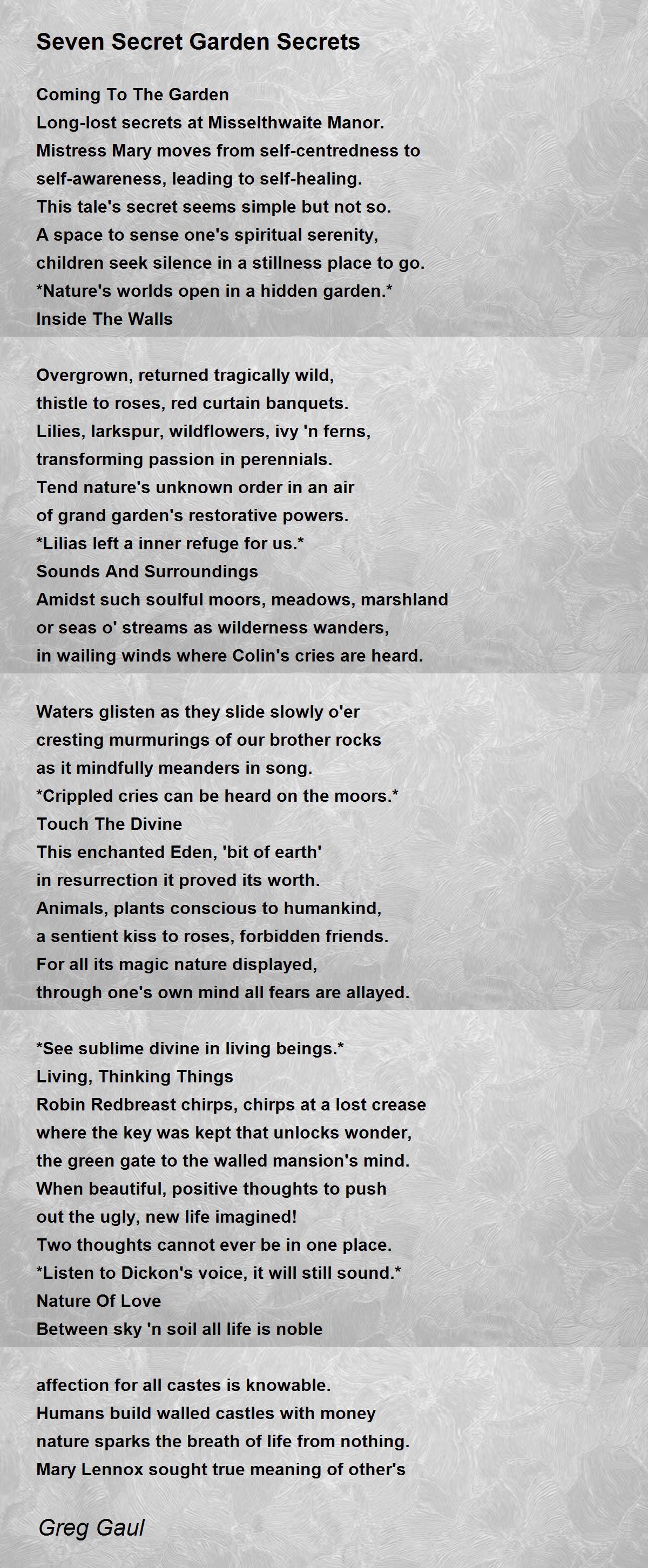 Seven Secret Garden Secrets By Greg Gaul Seven Secret Garden Secrets Poem