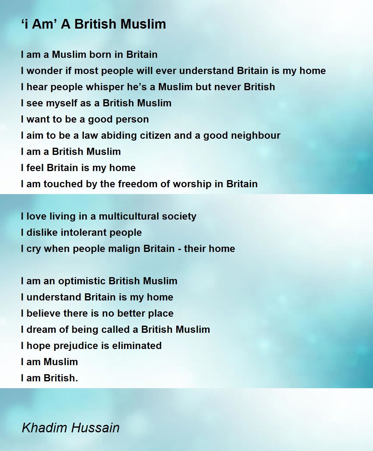 ‘i Am’ A British Muslim Poem by Khadim Hussain - Poem Hunter