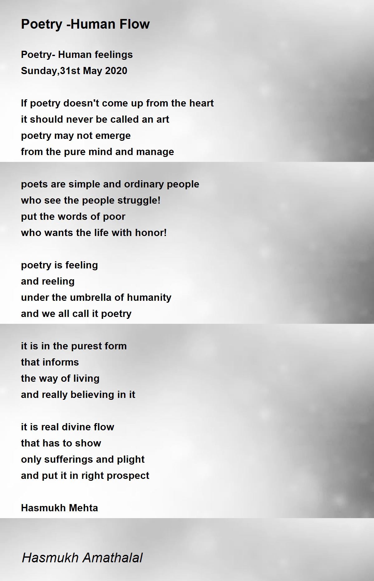 Poetry Human Flow by Mehta Hasmukh Amathalal Poetry Human Flow Poem