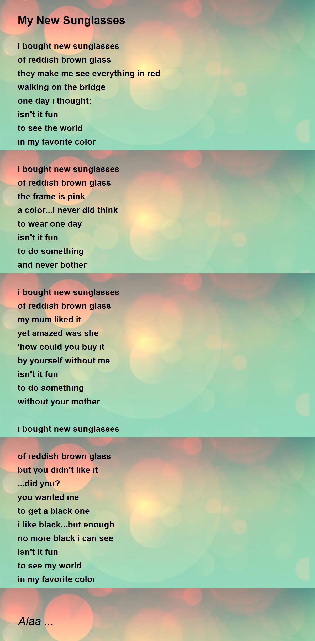 My New Sunglasses Poem by Alaa Poem Hunter