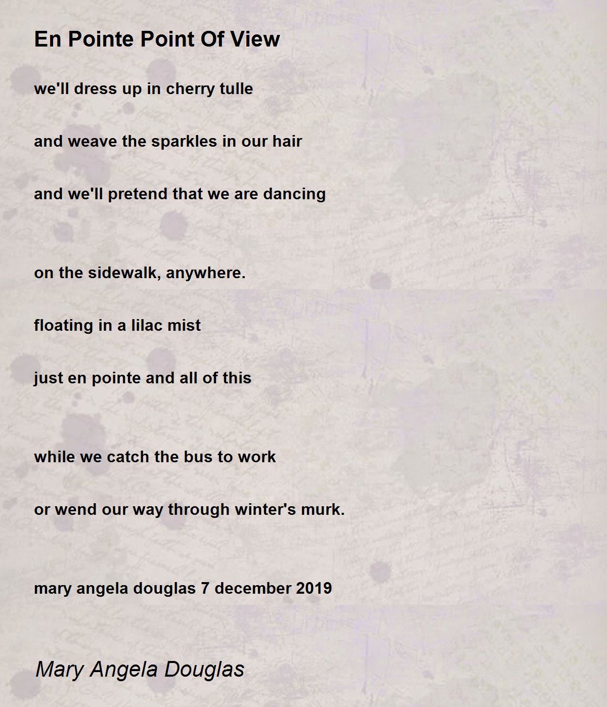 En Pointe Point Of View En Pointe Point Of View Poem by Mary Angela