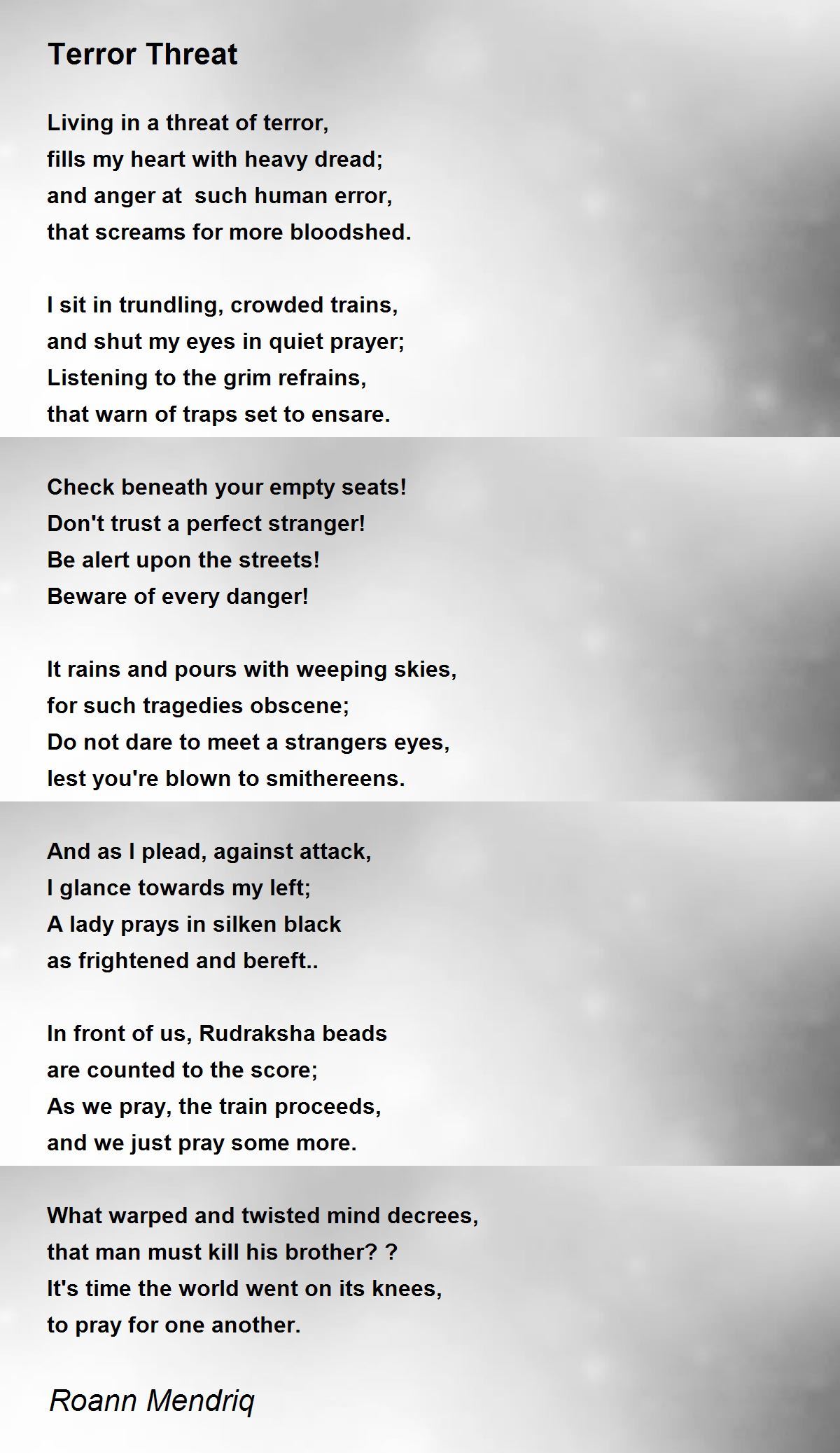 Terror Threat Terror Threat Poem by Roann Mendriq