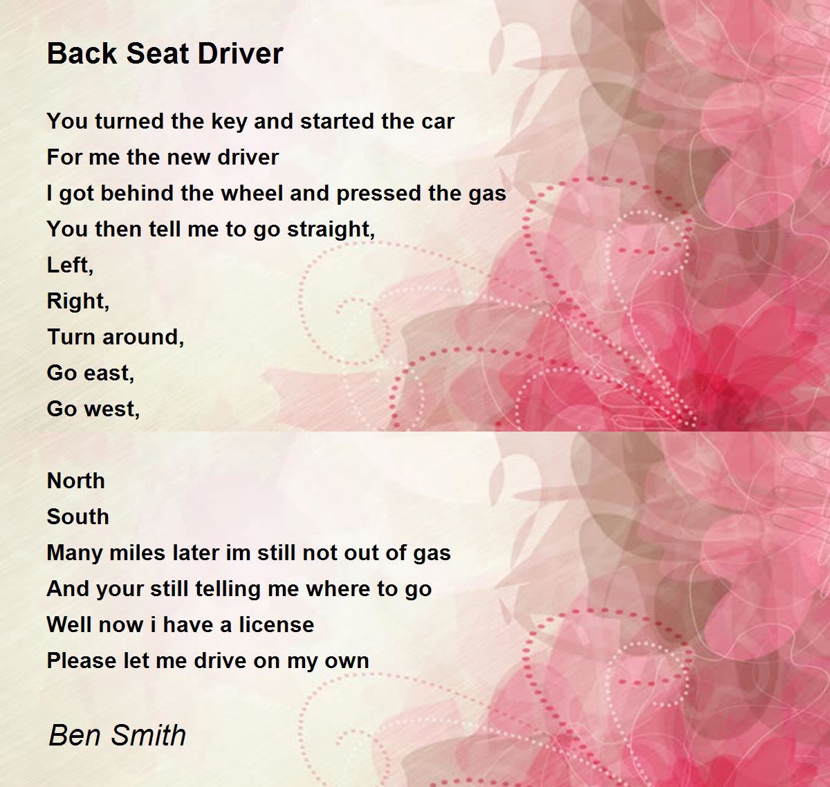 Back Seat Driver Back Seat Driver Poem by Ben Smith