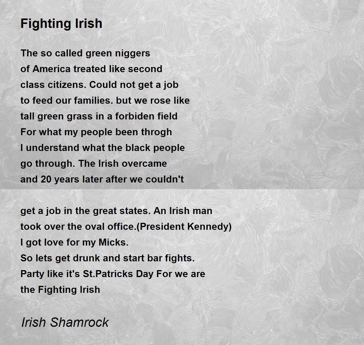 Fighting Irish Fighting Irish Poem by Irish Shamrock