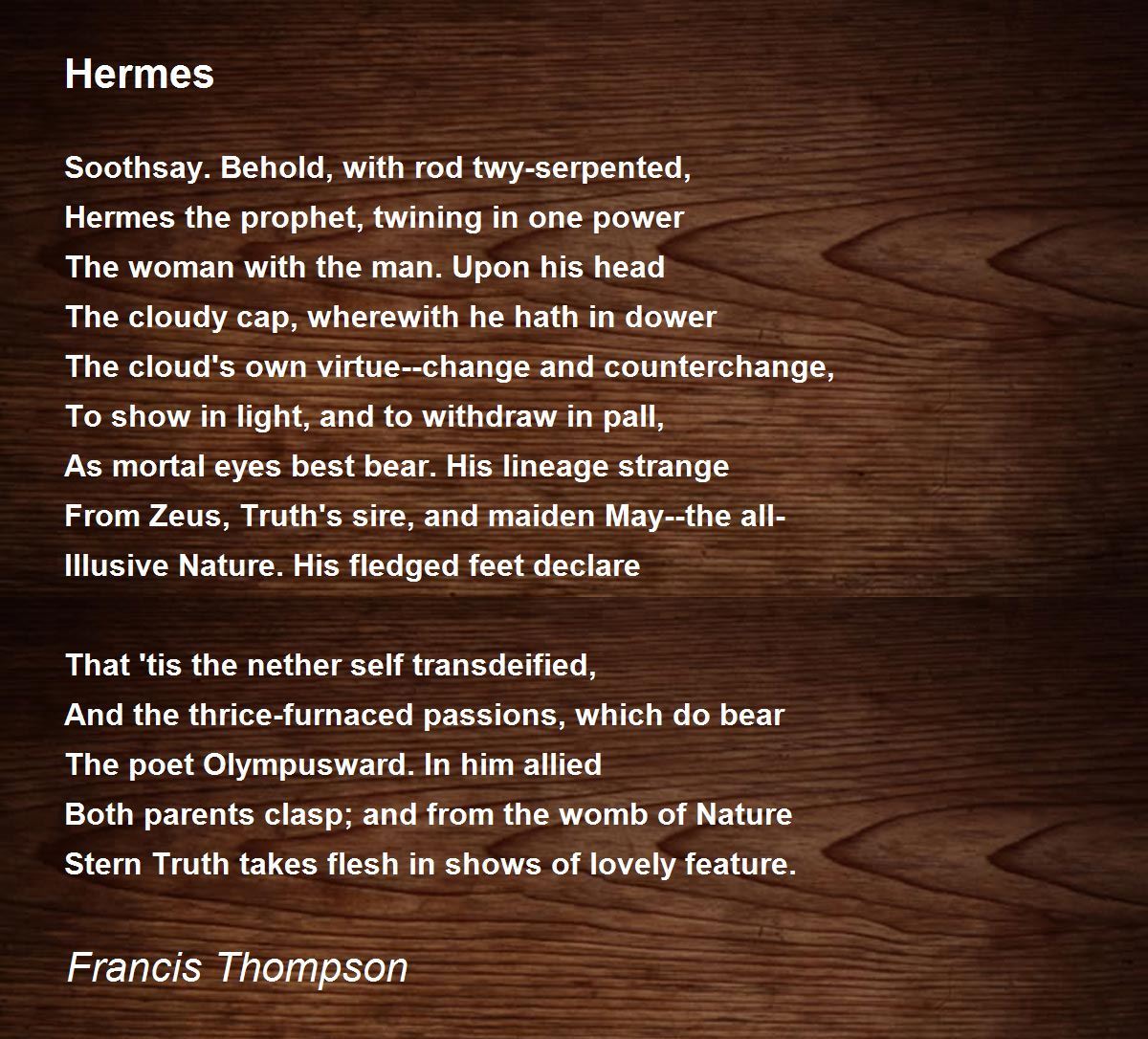 Hermes Poem by Francis Thompson - Poem Hunter