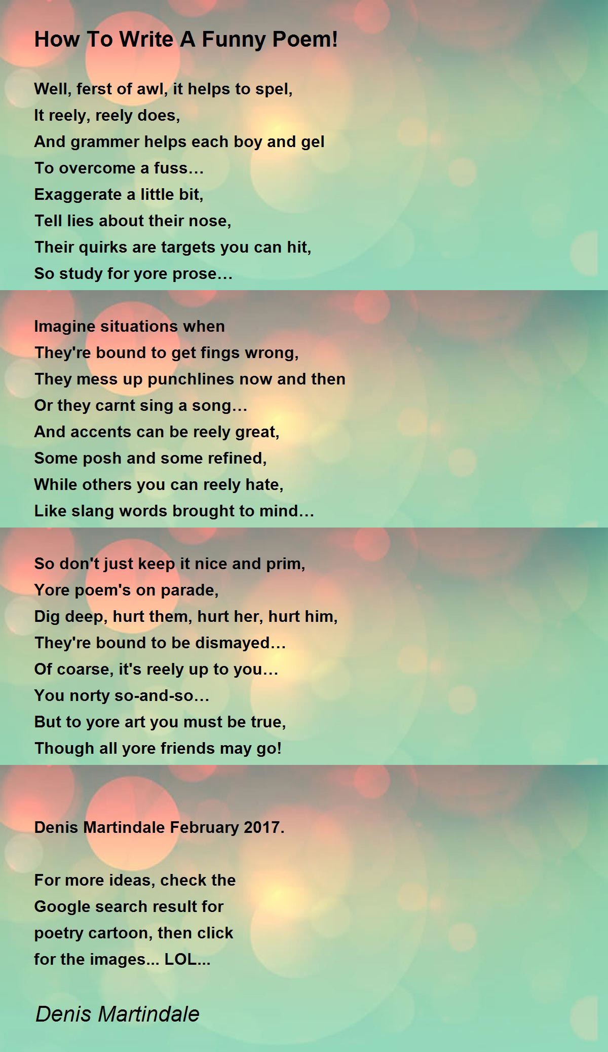 How To Write A Funny Poem! Poem by Denis Martindale - Poem Hunter
