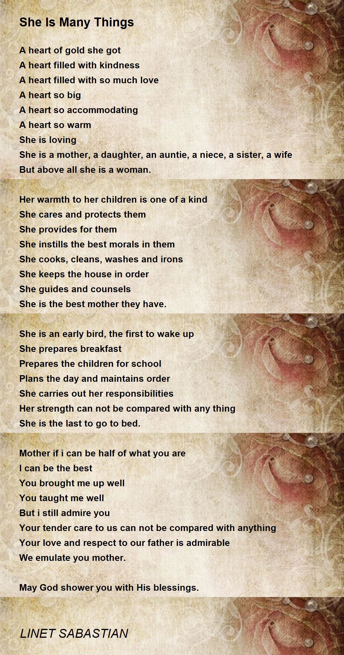 She Is Many Things by LINET SABASTIAN - She Is Many Things Poem
