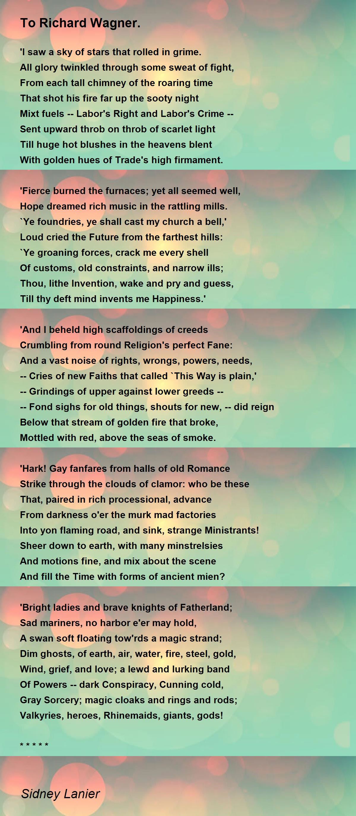 To Richard Wagner. Poem by Sidney Lanier - Poem Hunter