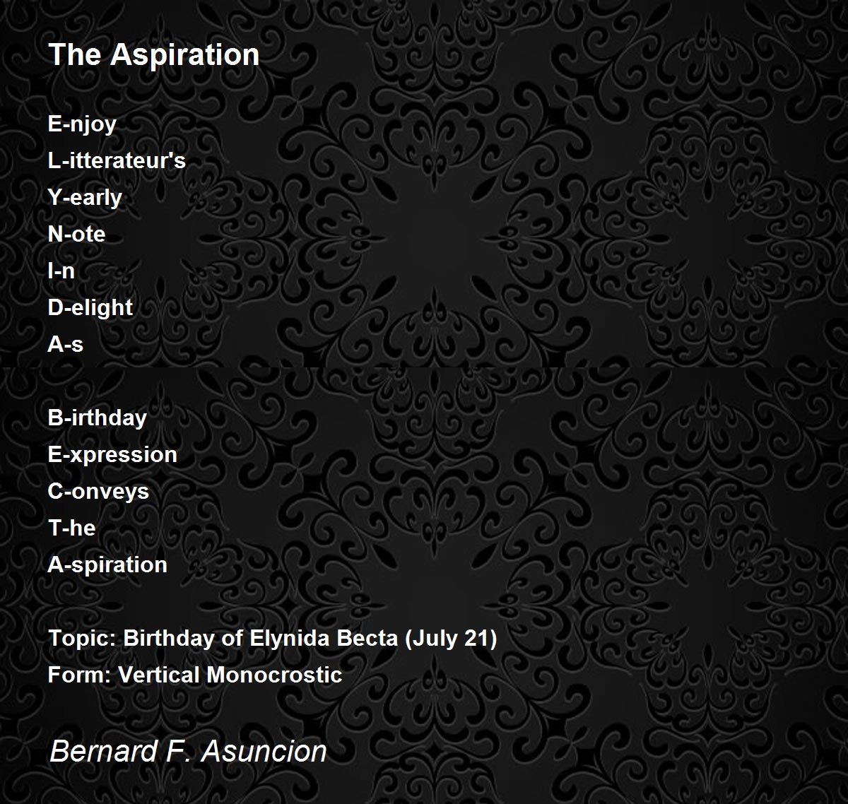 The Aspiration by Bernard F. Asuncion The Aspiration Poem