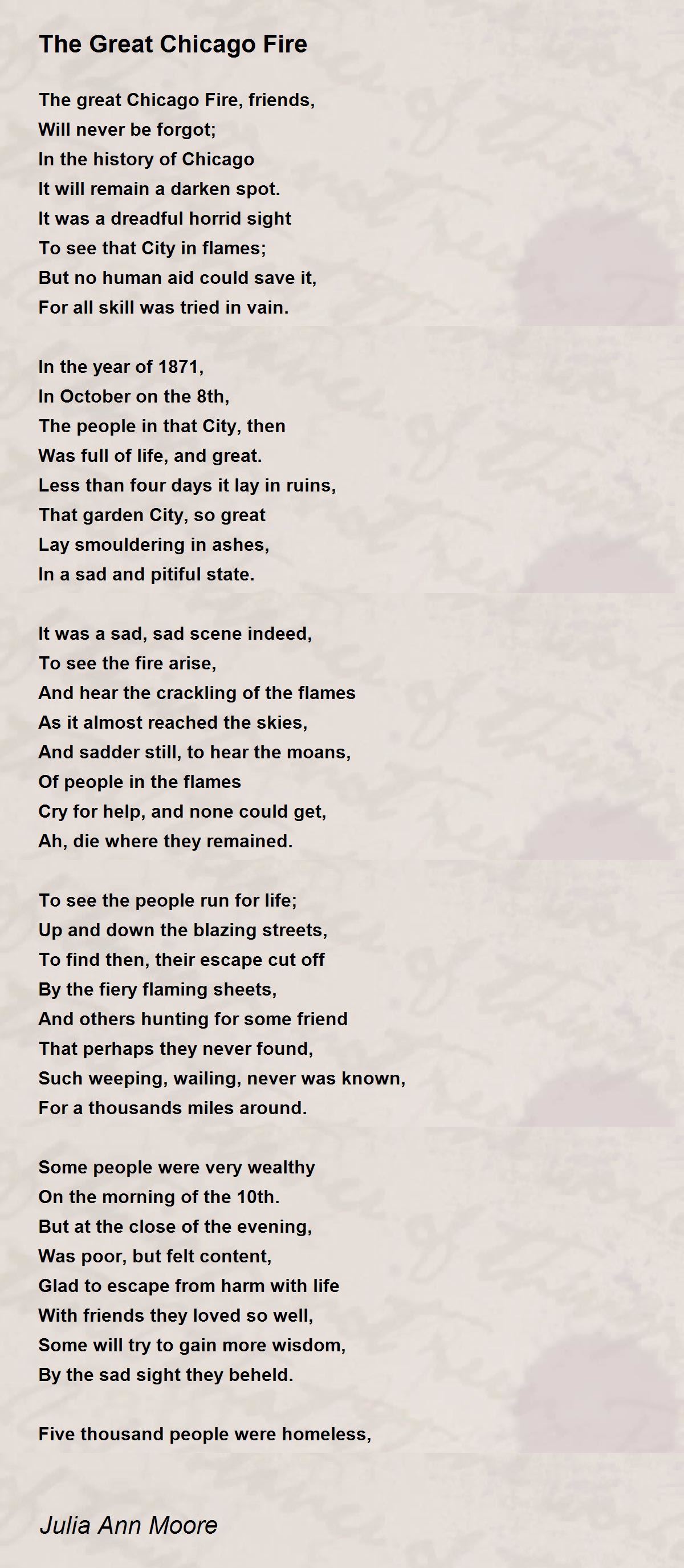 The Great Chicago Fire The Great Chicago Fire Poem by Julia Ann Moore