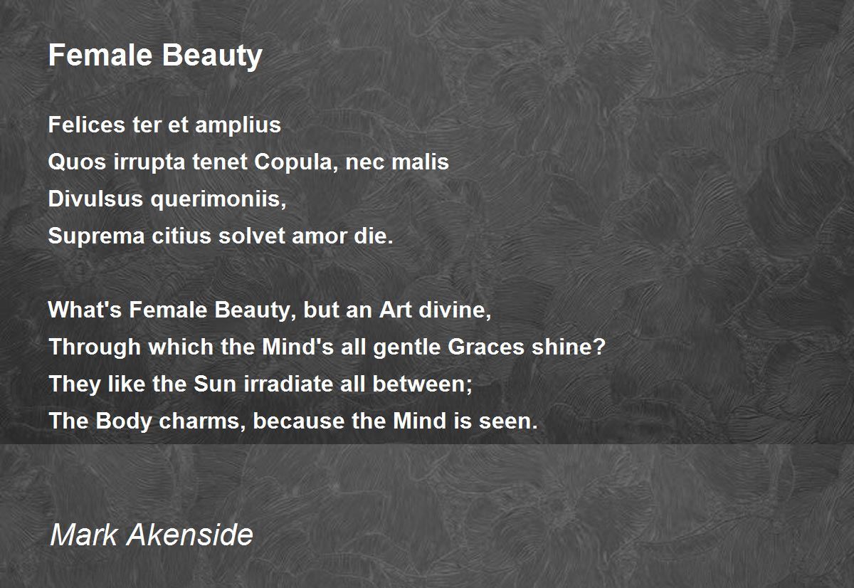 Female Beauty Poem by Mark Akenside - Poem Hunter