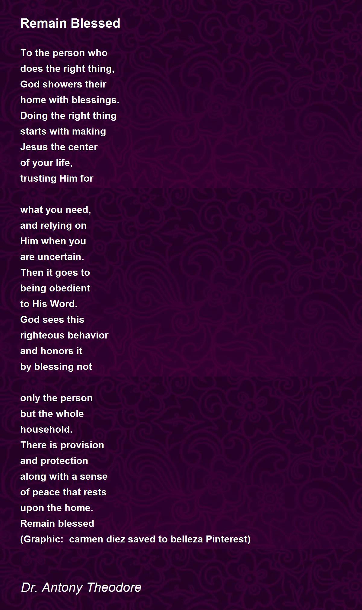 Remain Blessed Remain Blessed Poem by Dr. Antony Theodore