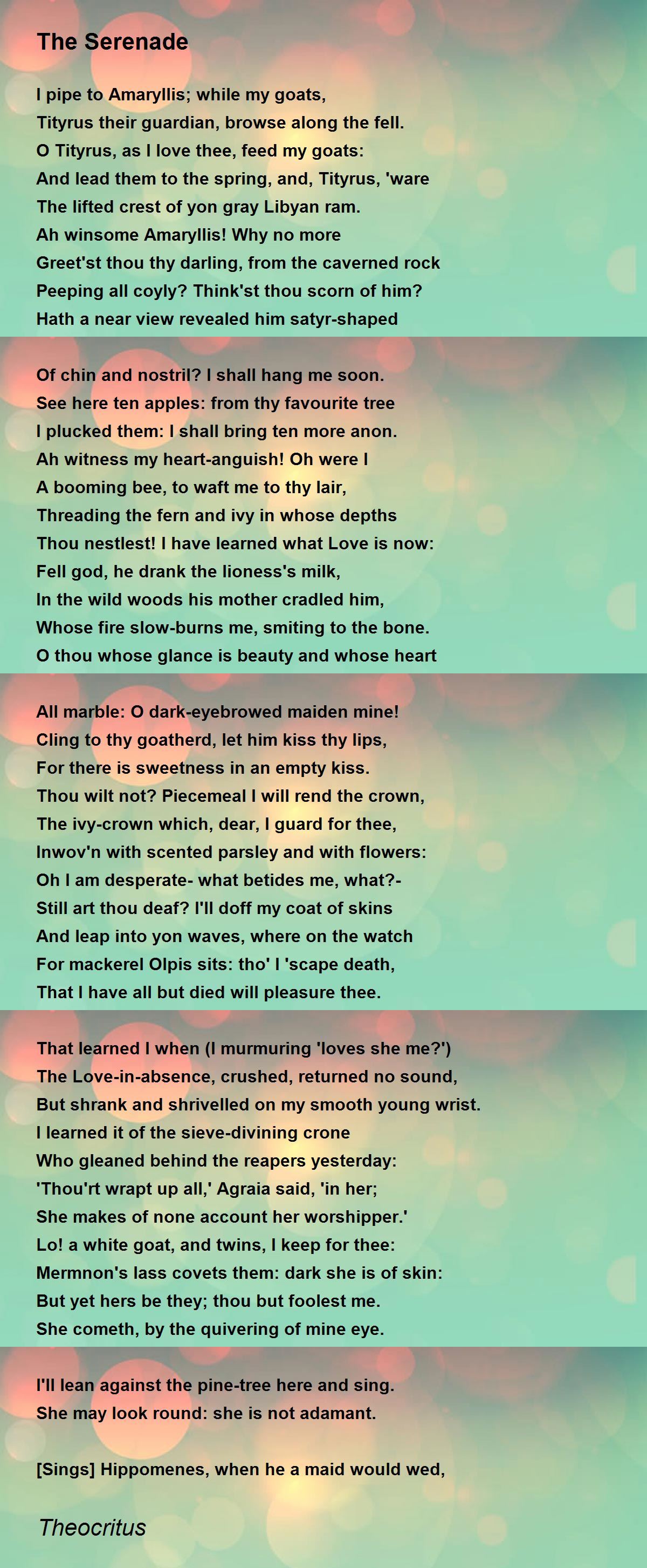 The Serenade The Serenade Poem by Theocritus