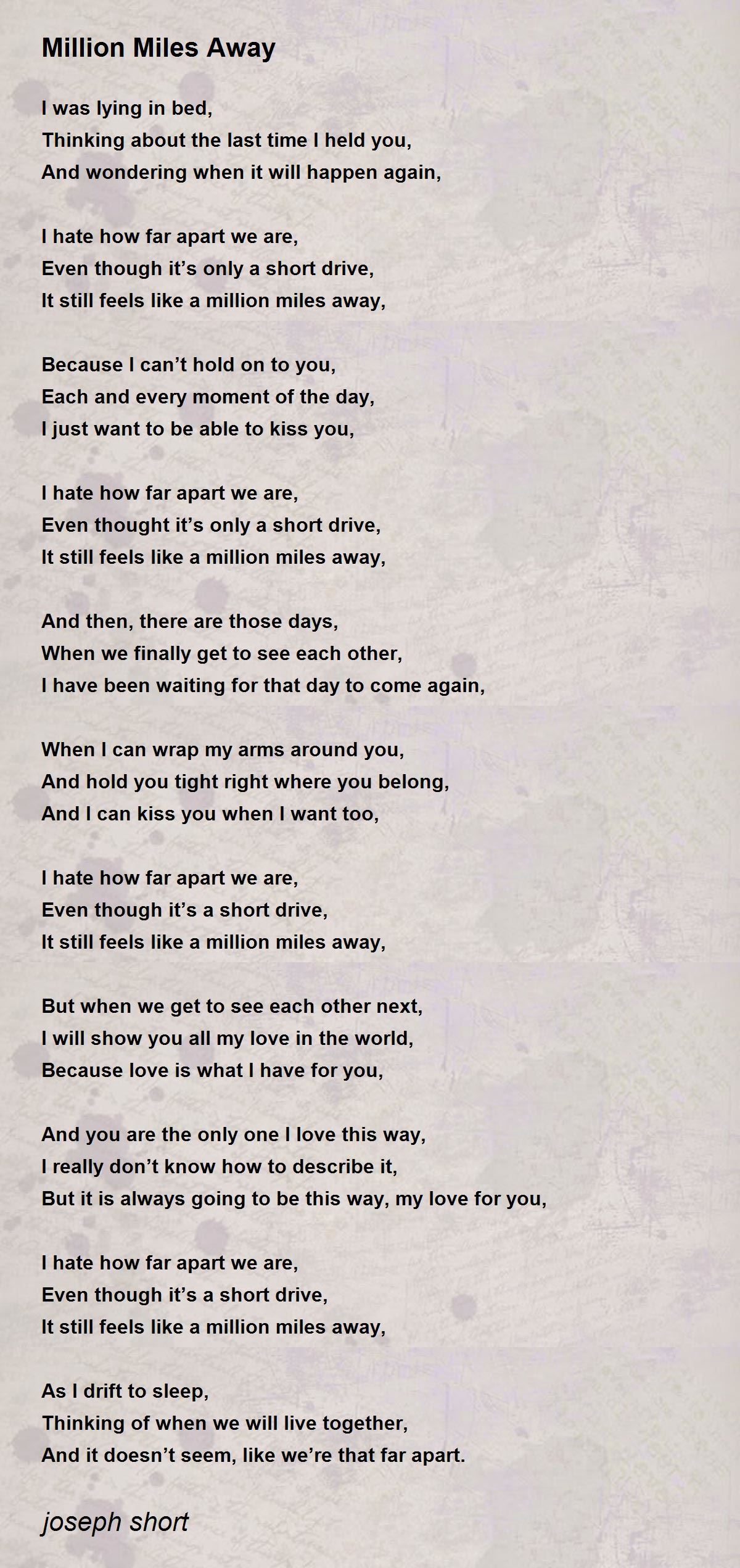 Million Miles Away Poem By Joseph Short Poem Hunter 