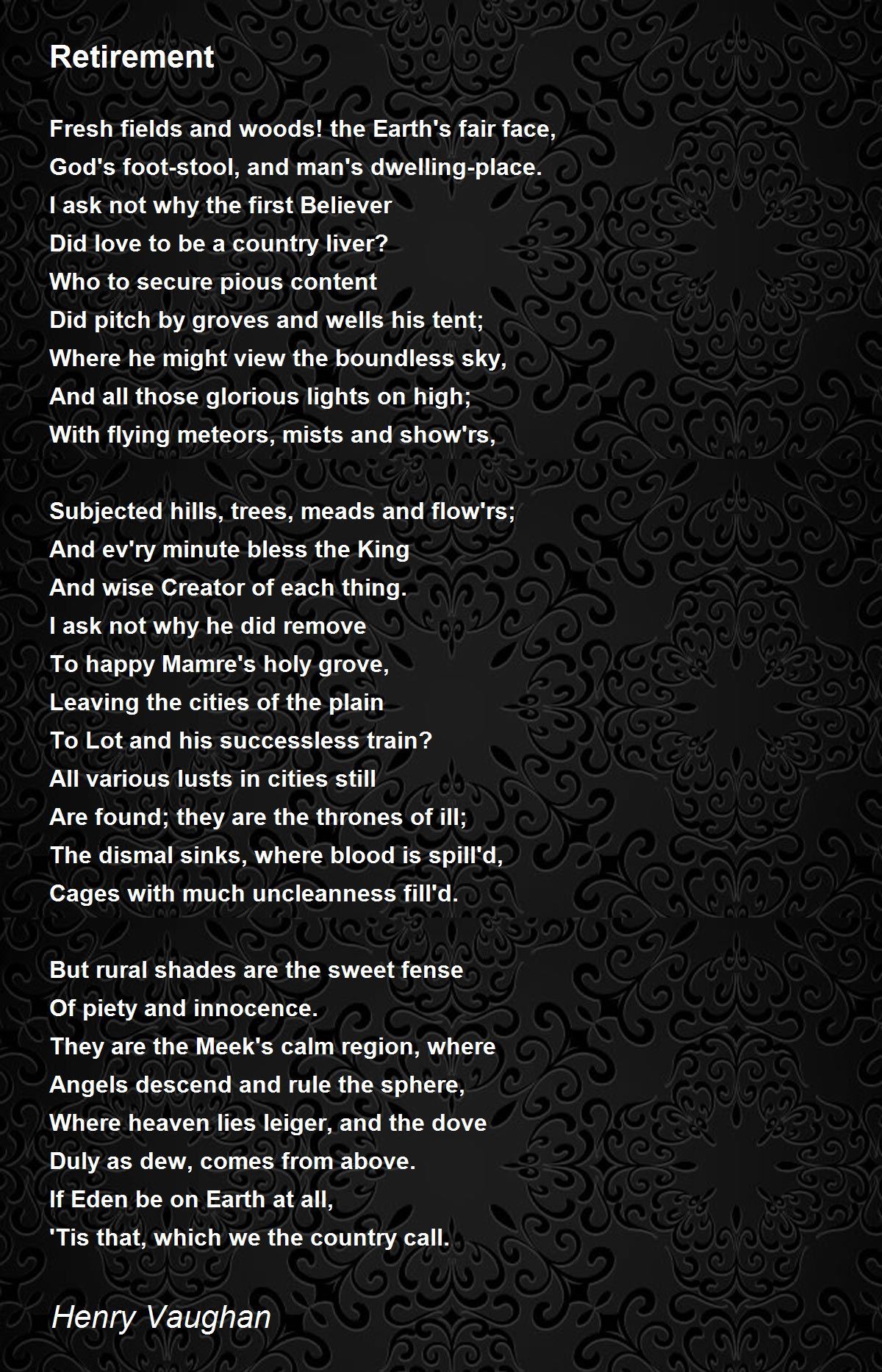 Retirement Poem by Henry Vaughan - Poem Hunter