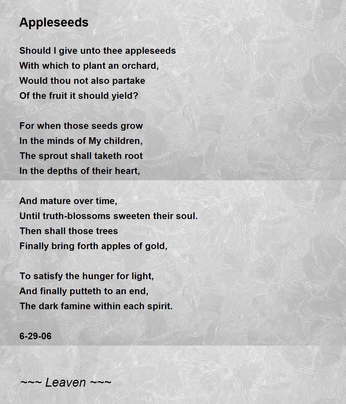 Appleseeds Appleseeds Poem by Leaven