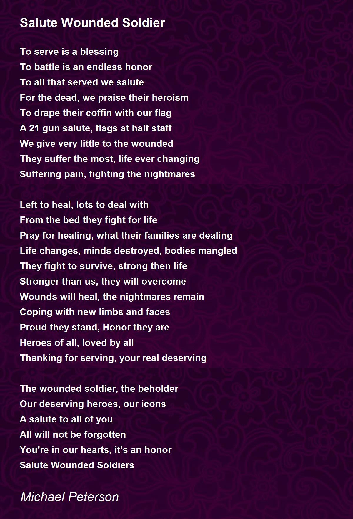 Salute Wounded Soldier Salute Wounded Soldier Poem by Michael Peterson