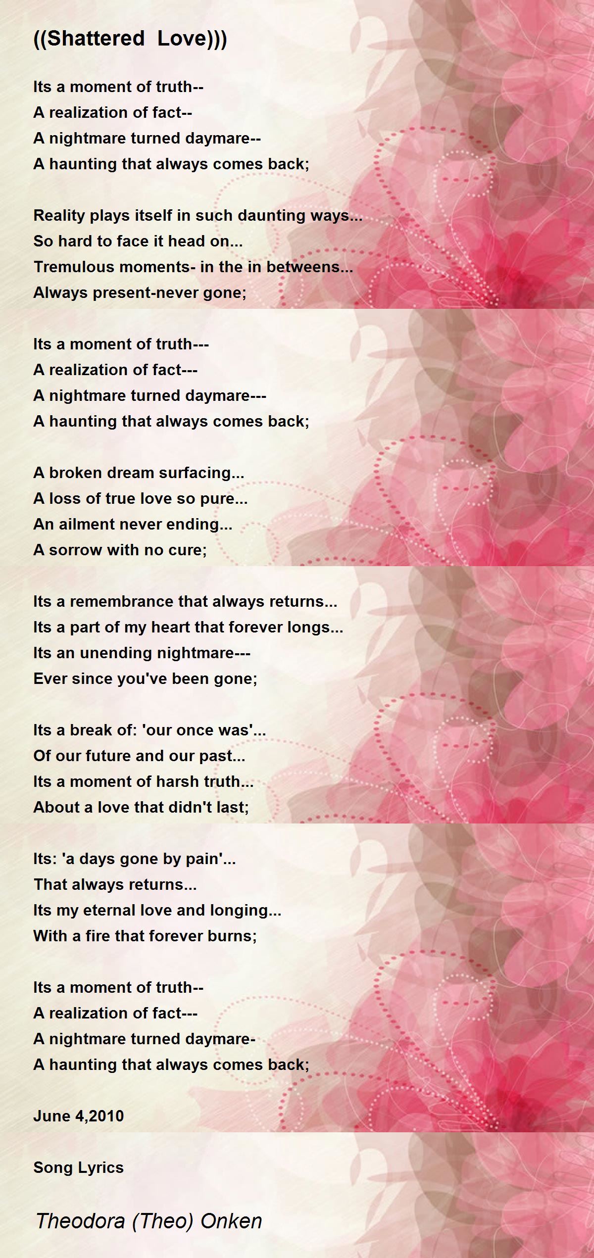 Shattered Love Shattered Love Poem By Theodora Theo Onken