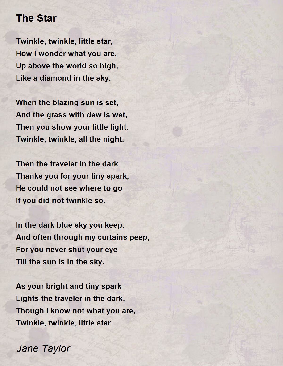 The Star Poem by Jane Taylor - Poem Hunter