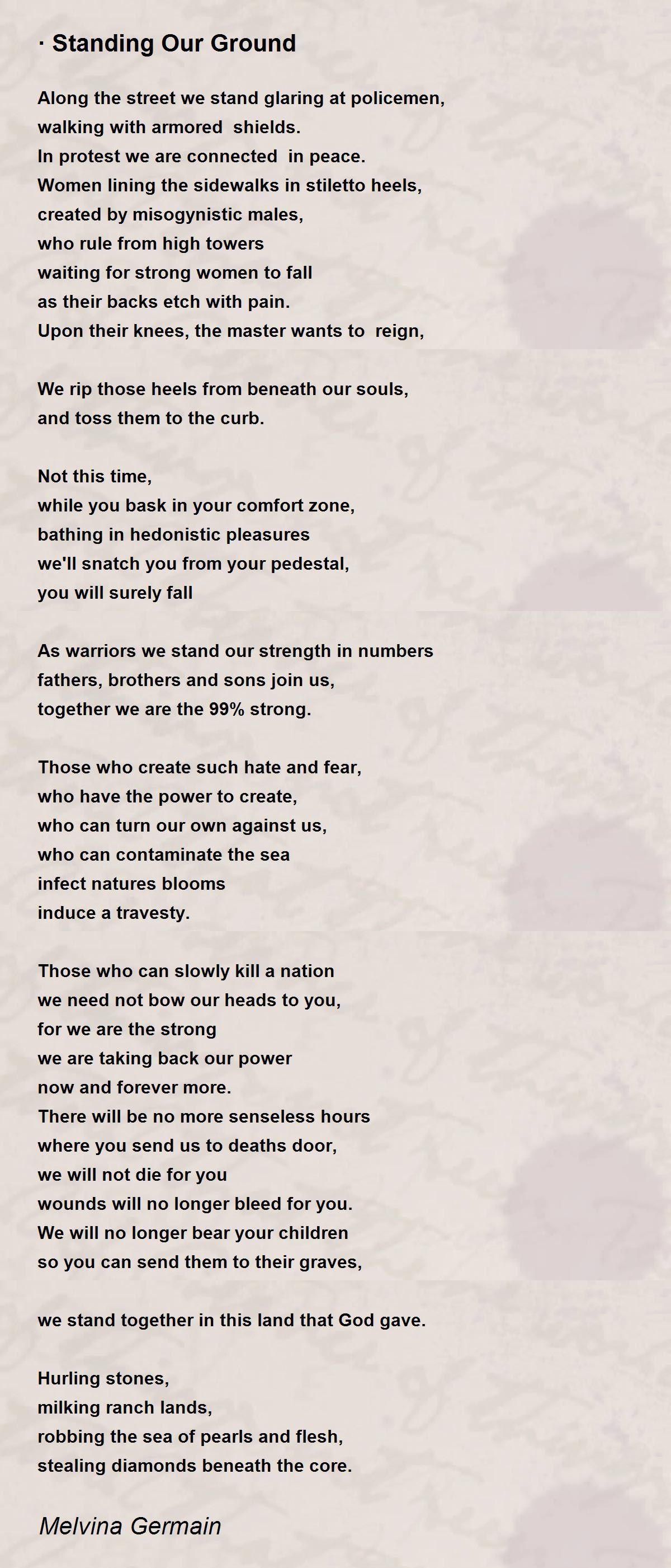 · Standing Our Ground by Melvina Germain · Standing Our Ground Poem