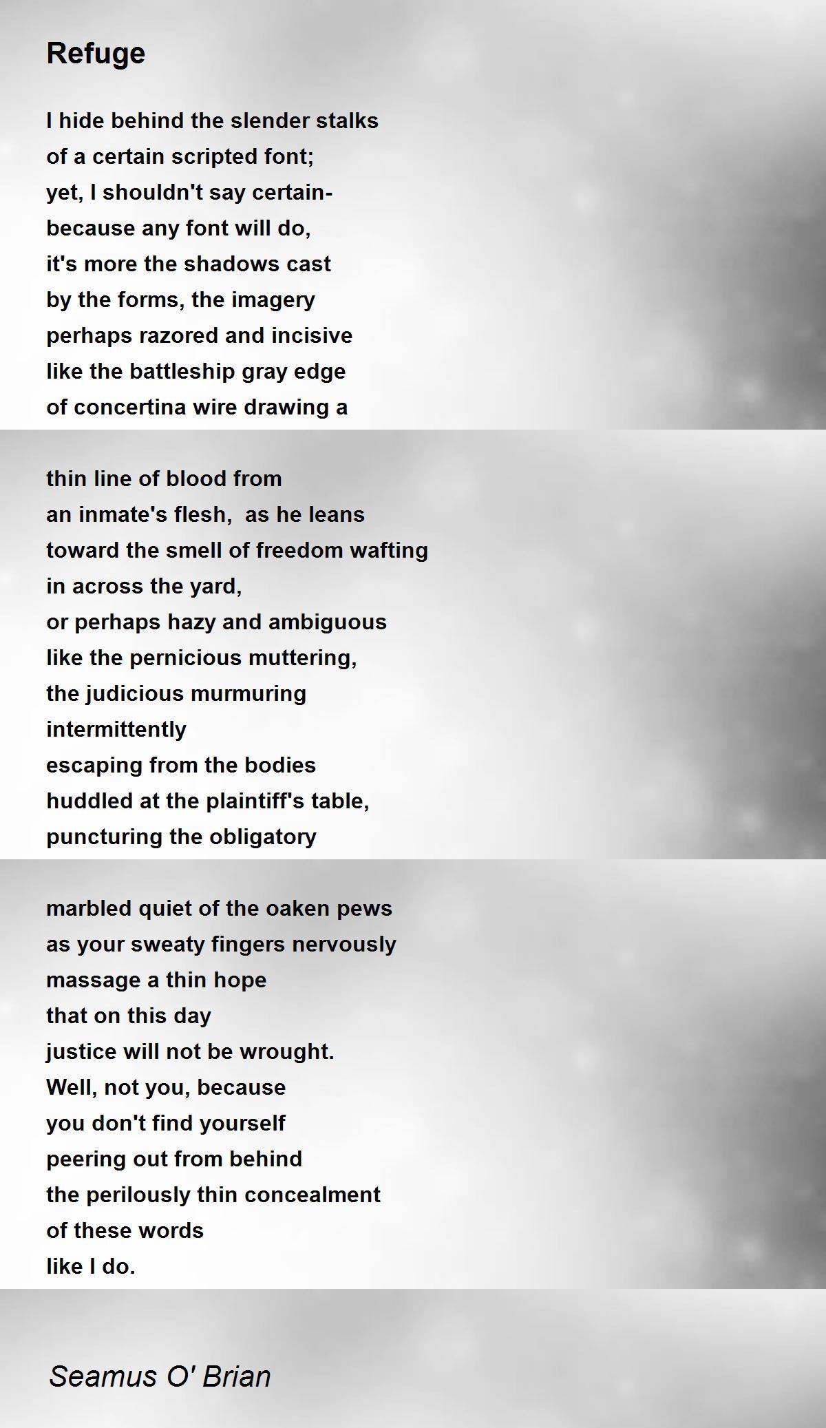 Refuge Poem by Seamus O' Brian Poem Hunter