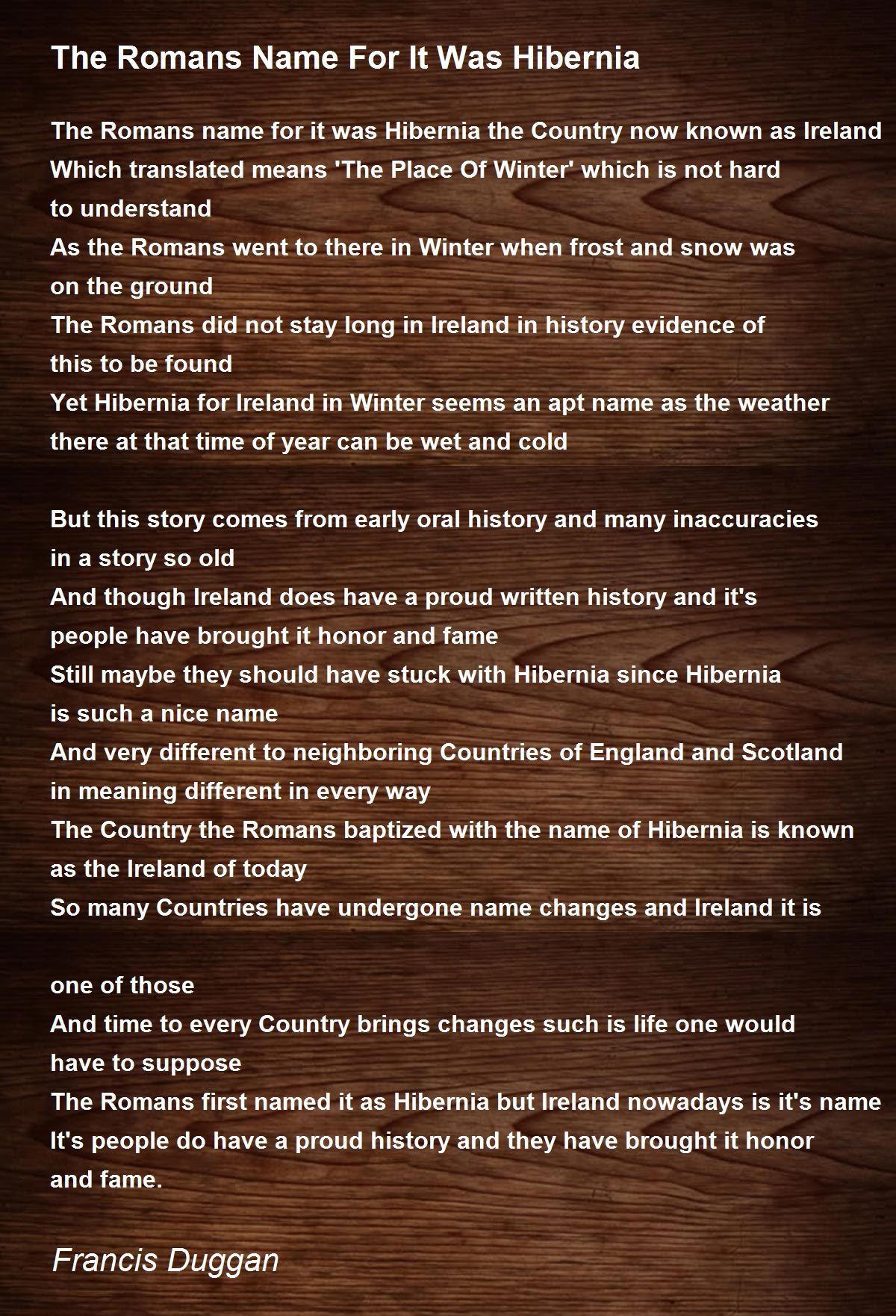 The Romans Name For It Was Hibernia by Francis Duggan The Romans Name