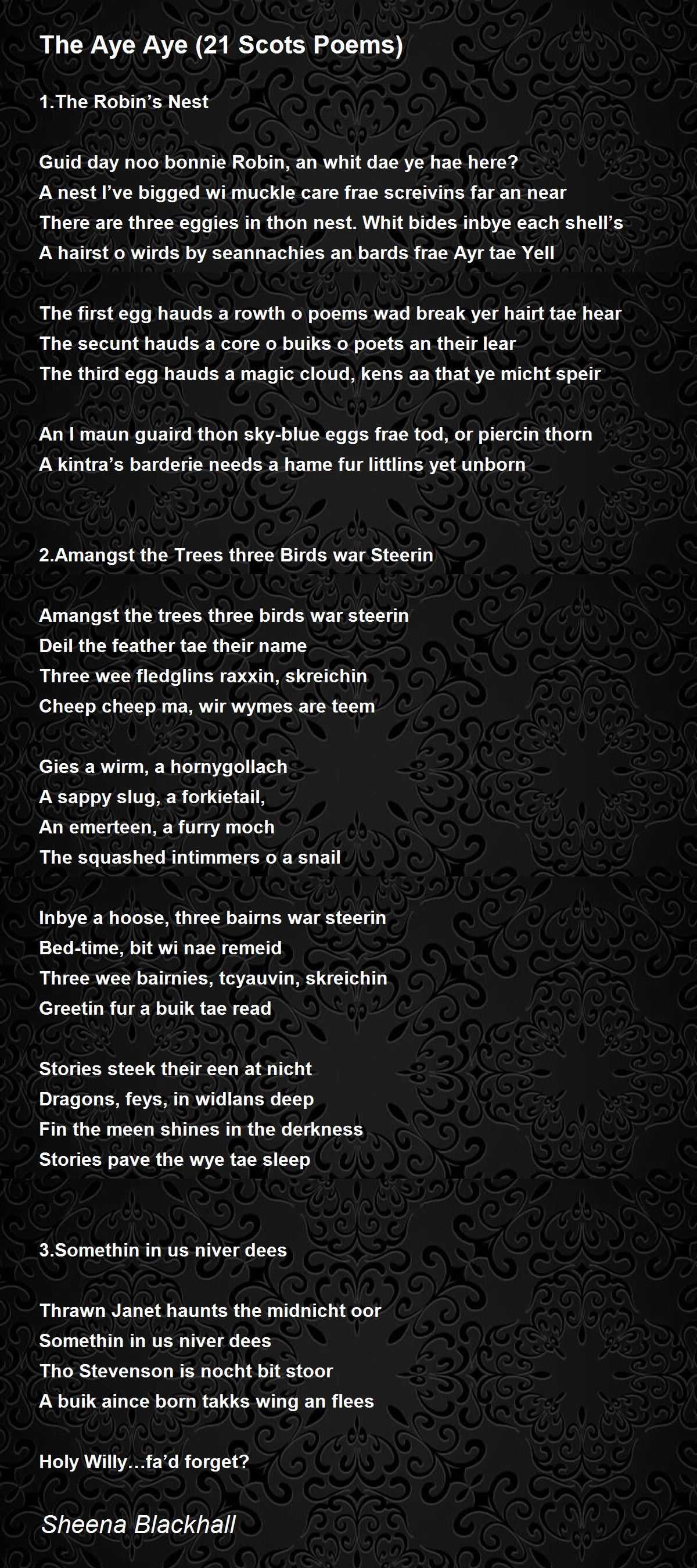 The Aye Aye (21 Scots Poems) The Aye Aye (21 Scots Poems) Poem by