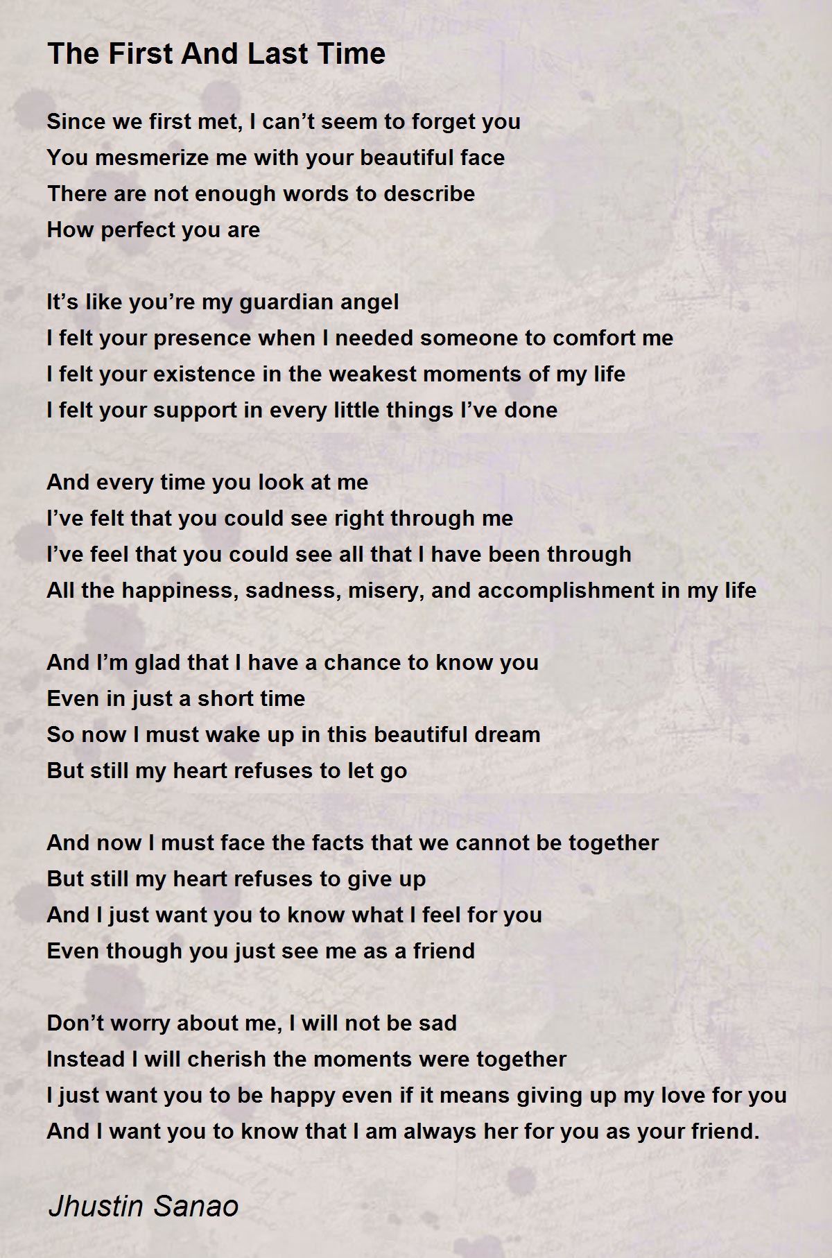 The First And Last Time The First And Last Time Poem By Jhustin Sanao