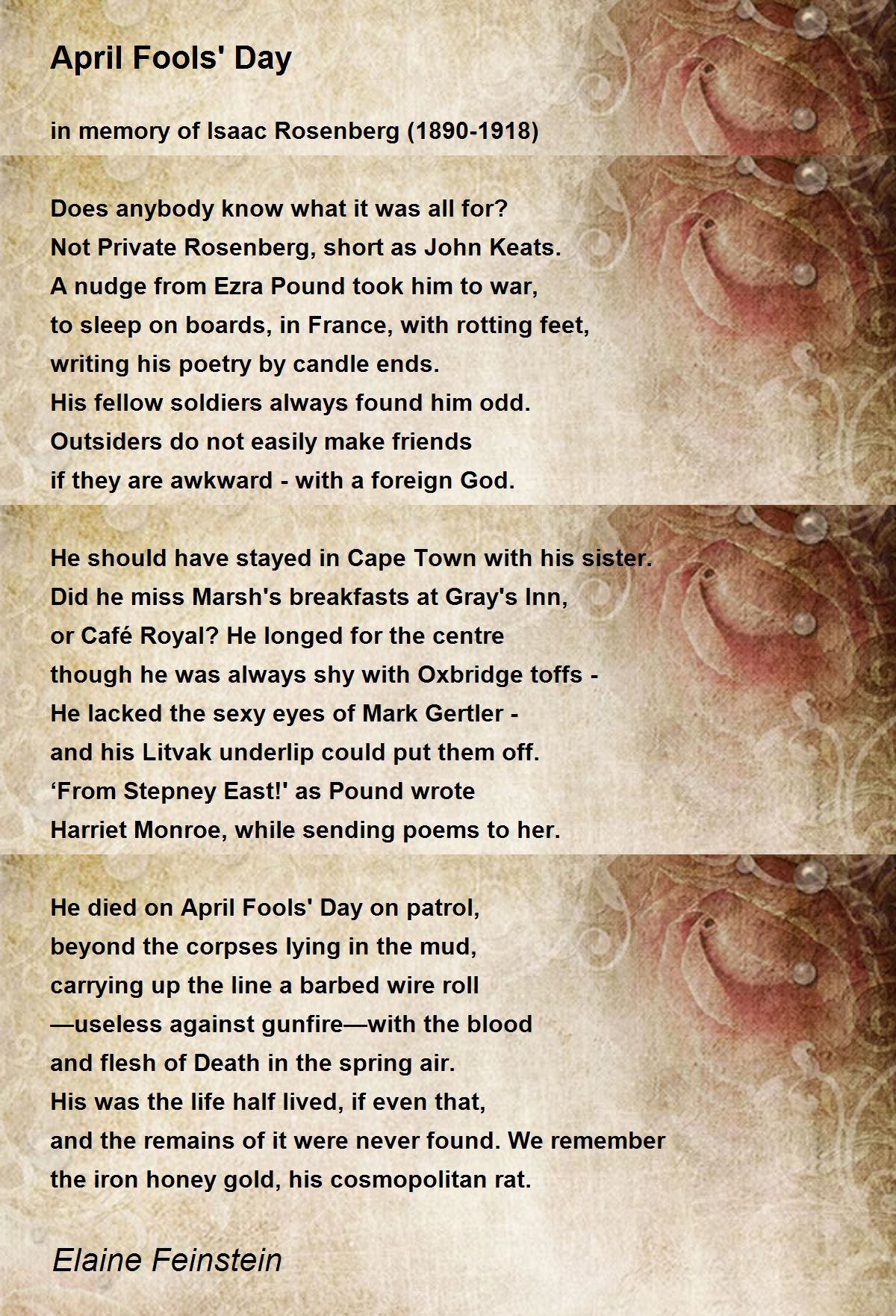 April Fools' Day Poem by Elaine Feinstein - Poem Hunter