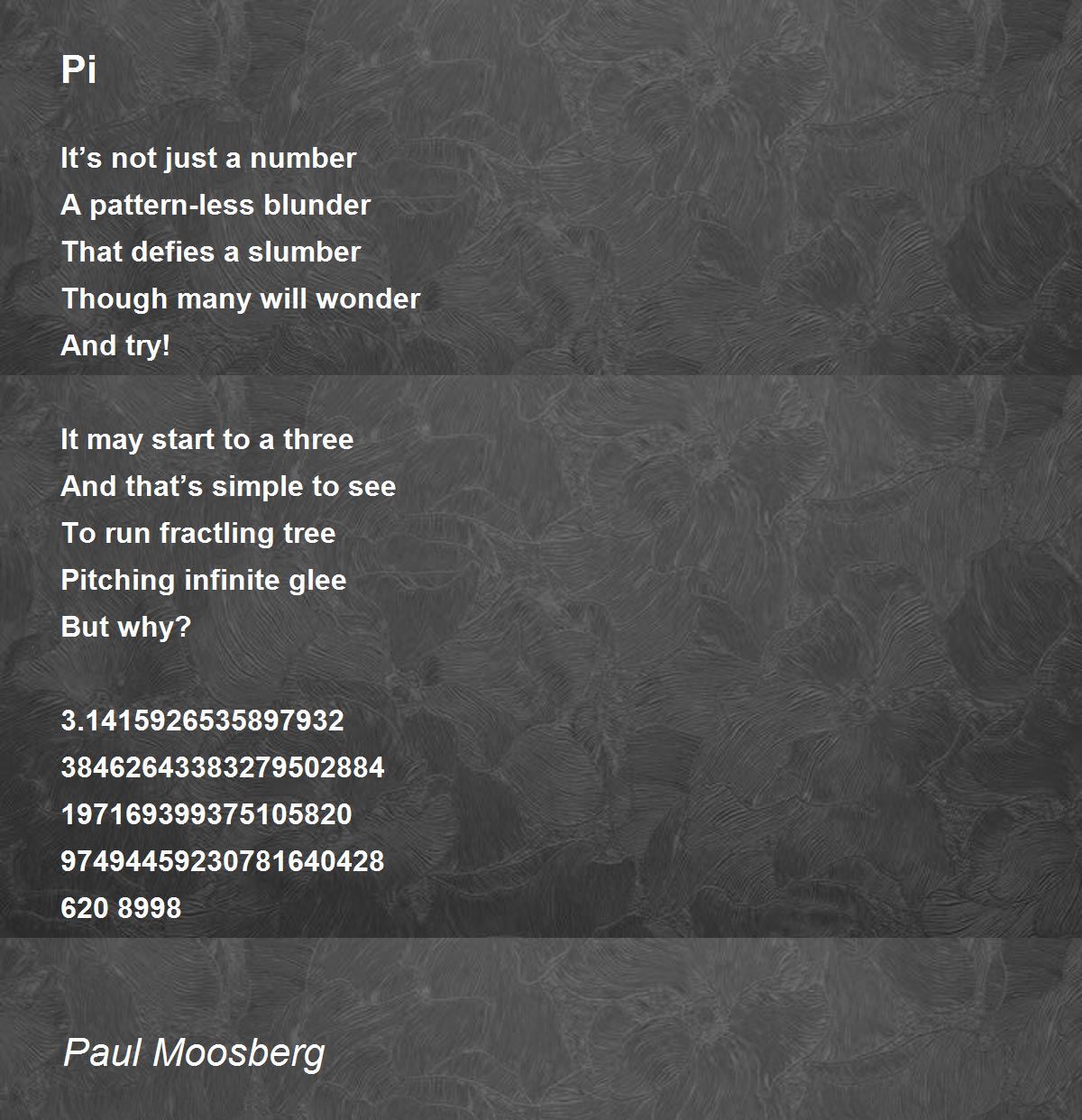 Pi Pi Poem by Paul Moosberg