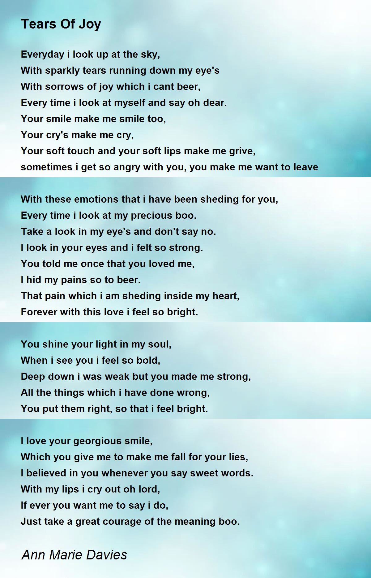 Tears Of Joy Tears Of Joy Poem By Ann Marie Davies