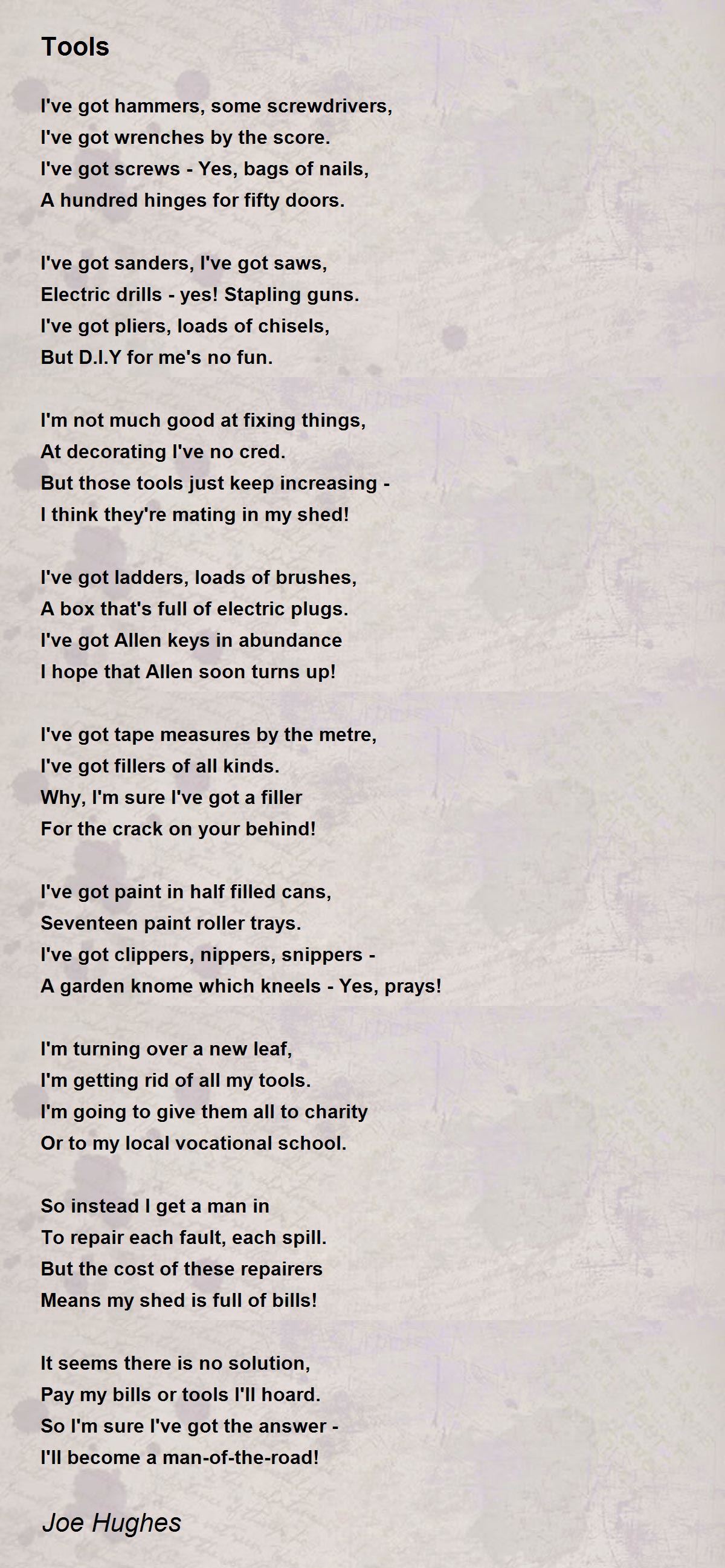 Tools Tools Poem by Joe Hughes