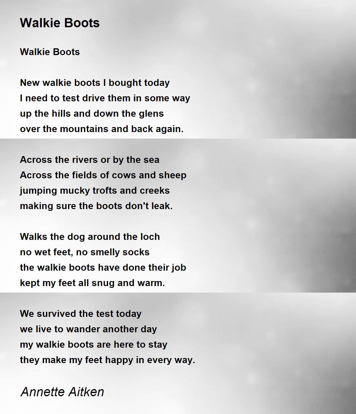 Walkie Boots Walkie Boots Poem by Aitken