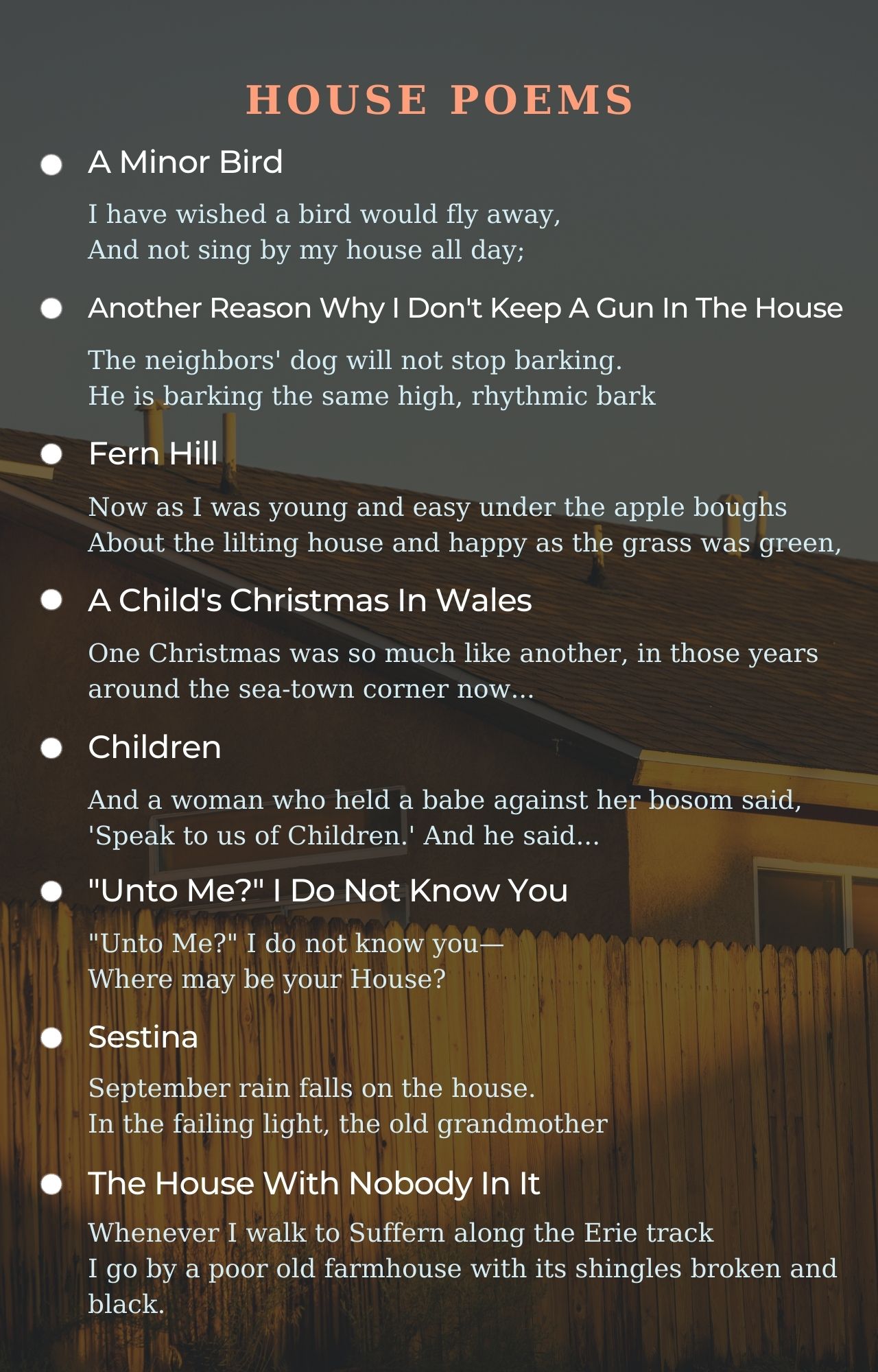 House Poems - Best Poems For House